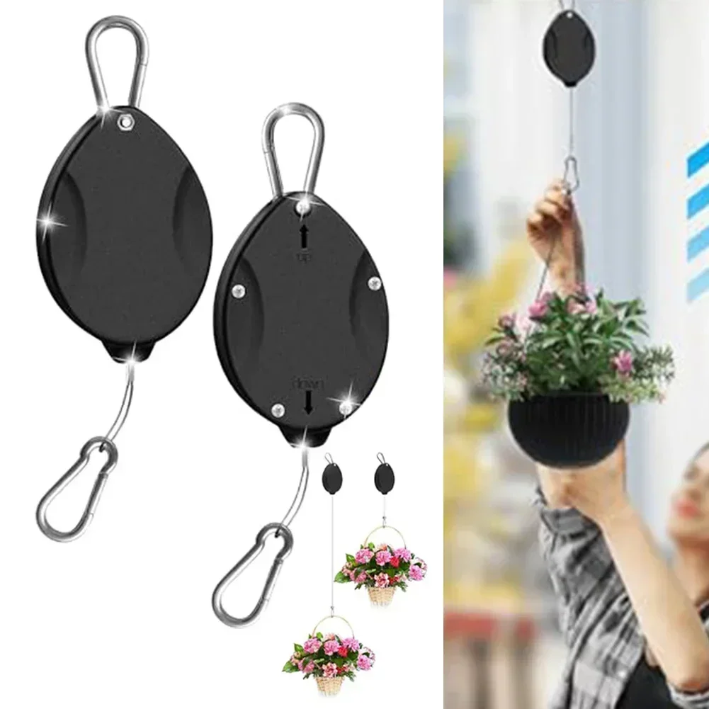 2PCS Plant Pulleys For Hanging Plants Auto Raise And Pull Down Adjustable Hook For Garden Baskets Pots And Birds Feeder
