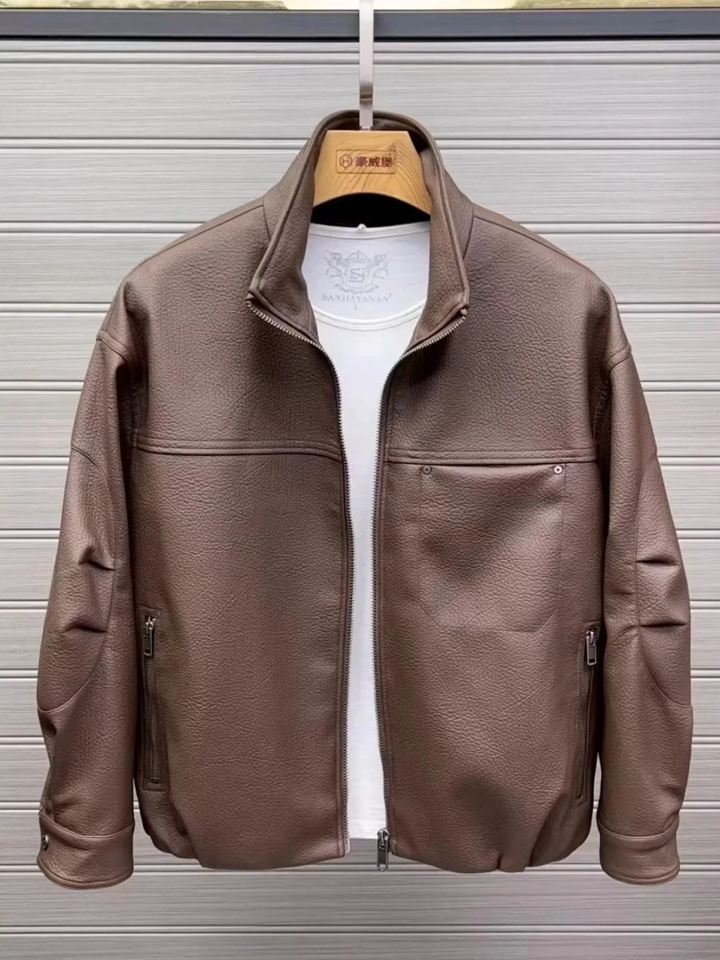 

Spring New Men's Stand Collar PU Leather Jaet Trendy Versatile High Quali Cool Stand Fit Casual Sle Warmth Insulated