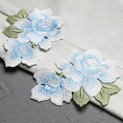 1 Pair Blue Pink Flower Sewing Motif Venise Lace Patch Applique for Garment Embroidery Repair Craft