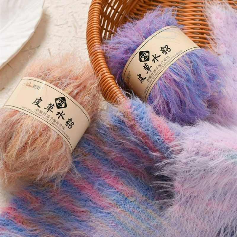 Hilo de Pelo Largo de Visón de 50g/Rollo, Hilo de Plumón de Fénix, Hilo de Cachemira Cruda para Tejer/Hilo de Lana Coral para Bufandas y Gorros de Bebé