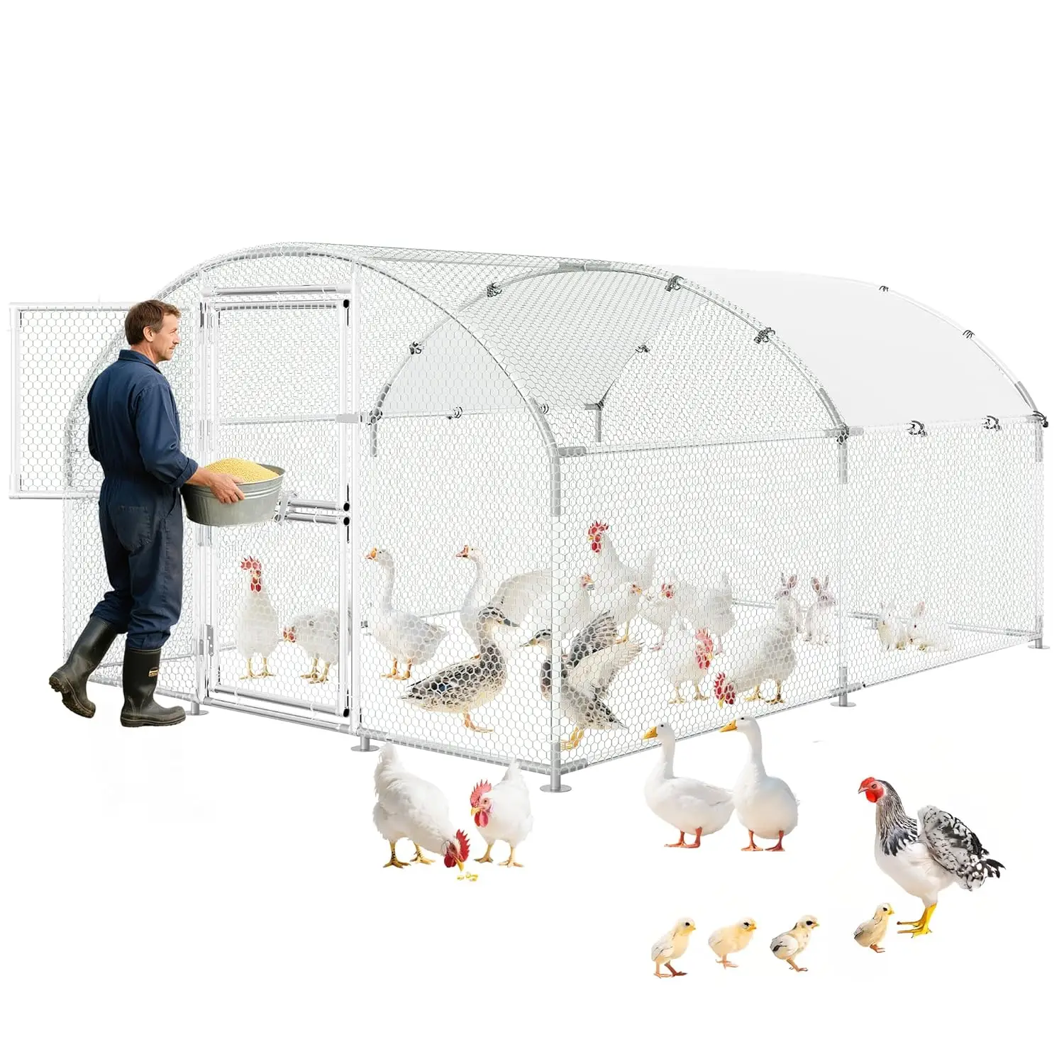 

Metal Chicken Coop 9.8x13.1x6.6ft Walk-in Dome Steel Frame Waterproof UV Yard Farm, Customized