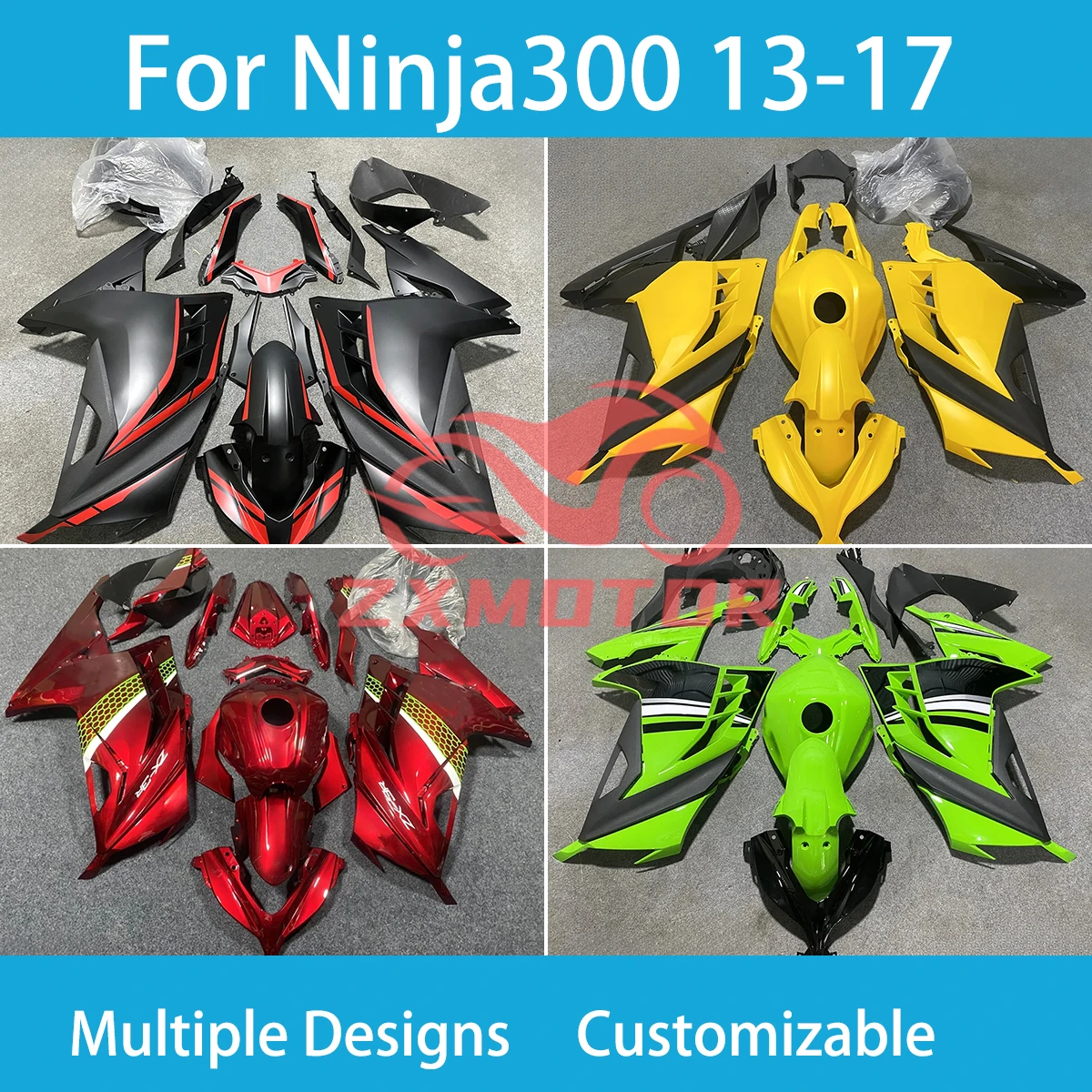 For KAWASAKI Ninja300 2013-2017 Prime Fairing Set Ninja250 13 14 15 16 17 Customizable Body Set Motorcycle Fairings Plastic Kit