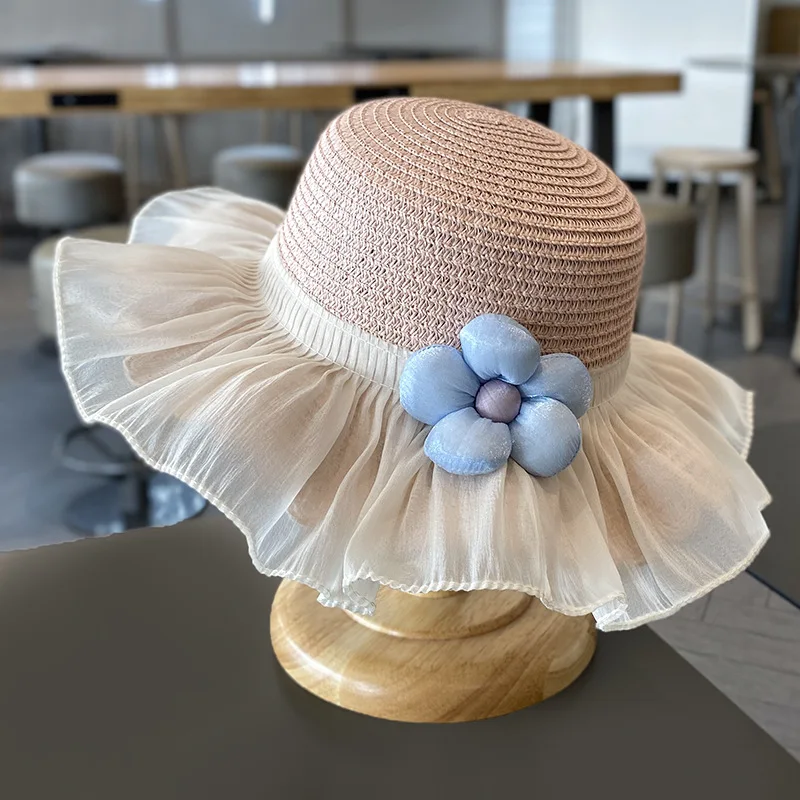 Summer Mother Children Panama Hat Bag Straw Princess Kids Sun Hats for Girls Accessories Big Flower Holiday Beach Mom Baby Cap