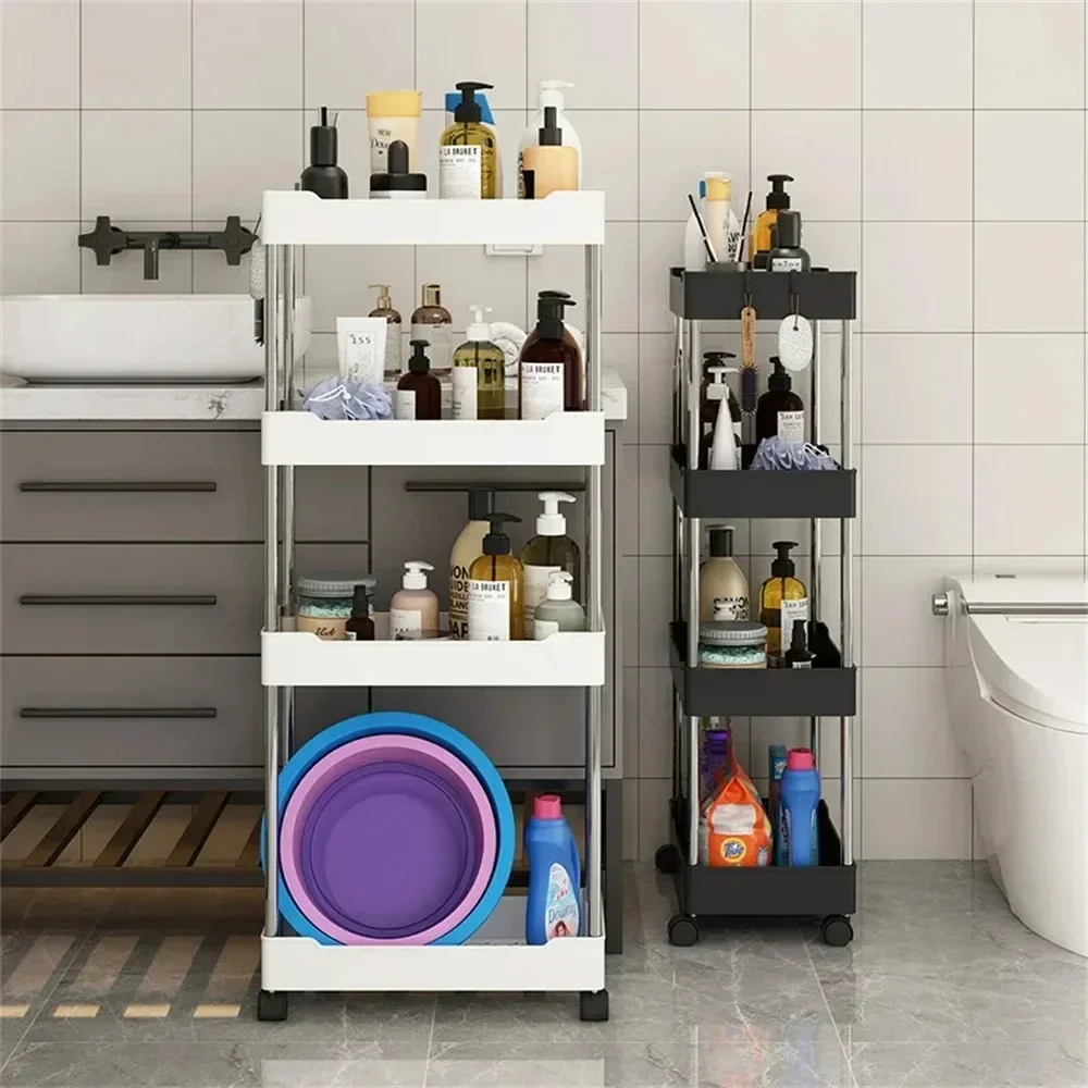 Household Multi-layer Trolley Movable Gap Rack with Wheels Bathroom Save Space Trolley Layered Livingroom Makeup Organizer Rack