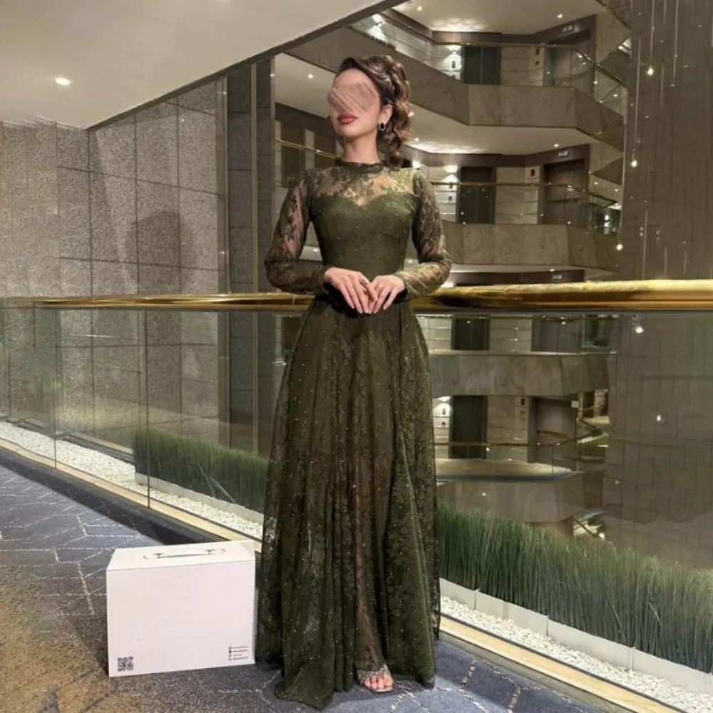 

Customized Exquisite Lace Applique Women Prom Dress Long Sleeve Charming O Neck Party Dress Elegant Mermaid Women Evening Gown