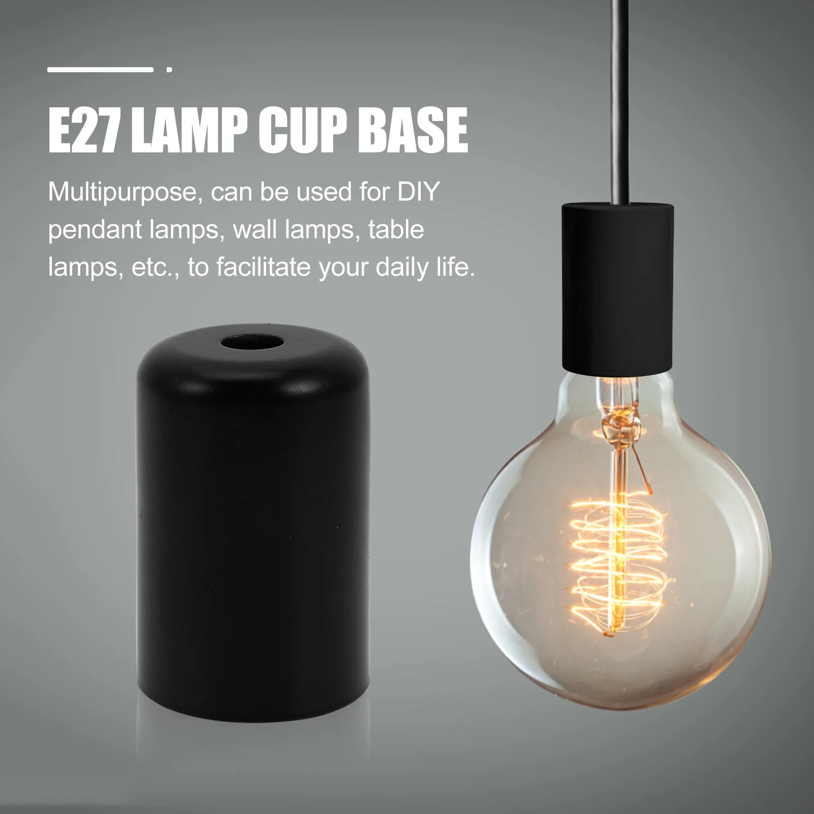 

6Pcs E27 Lamp Socket Cup Iron Metal Lamp Base DIY Accessory Straight Edge Holder for Pendant Table Desk Lamps Office Home