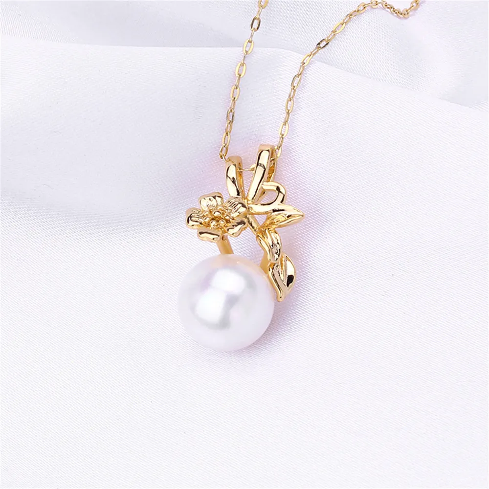 

Domestic 14k Gold Coated Electroplating Color Preservation Floral Small Leaf Plant Pearl Necklace Pendant DIY Accessories Women