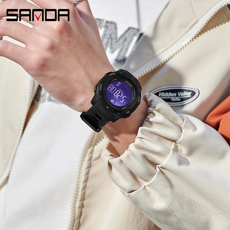 SANDA 2145 Brand Men Watches Sports Pedometer Calories 50M Waterproof LED Digital Watch Military Wristwatch Relogio Masculino