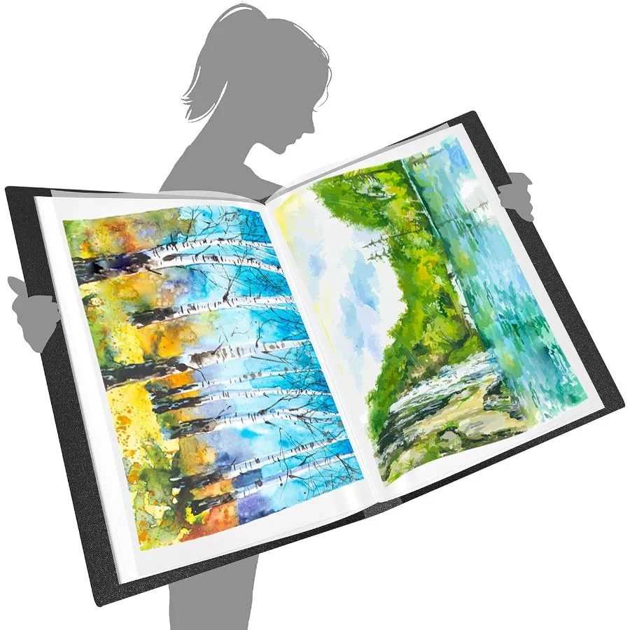 Libro di presentazione con 40 tasche trasparenti, buste protettive per opere d'arte, fogli di report, lettere e documenti, ideale per l'esposizione