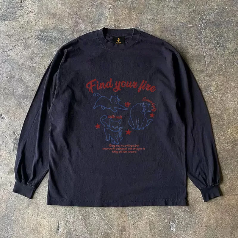 Long Sleeve Double Thread 310 Pure Cotton T-Shirt for Couples Youth Popular Printed Casual Wear Warm Cotton100% Spring Autumn