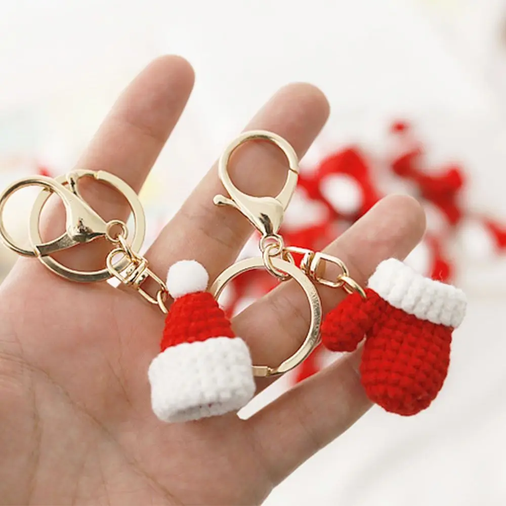 Glove Christmas Hat Children Gift Xmas Christmas Key Chain Handmade Crochet Pendant Korean Style Key Ring Women Key Buckle