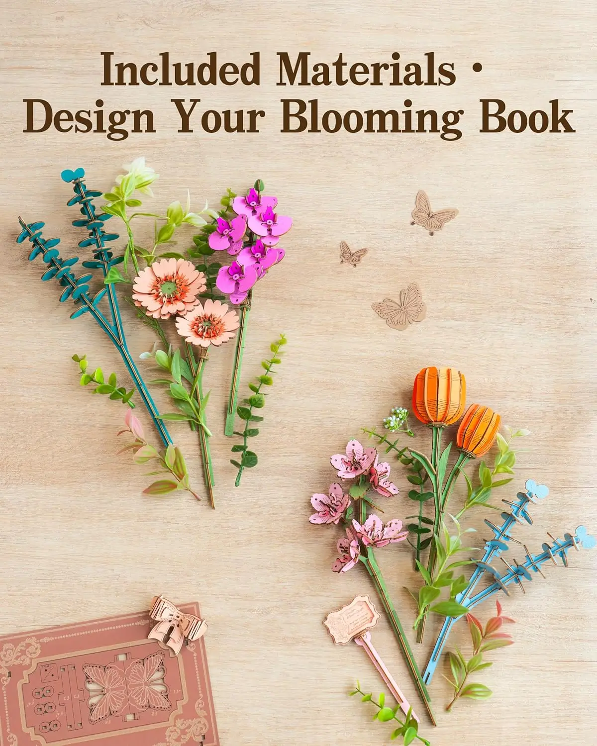 Rolife 3D Wooden Puzzle Blooming Book Artificial Flower Model Kits for Adults to Build DIY Craft Construction Building Set Art