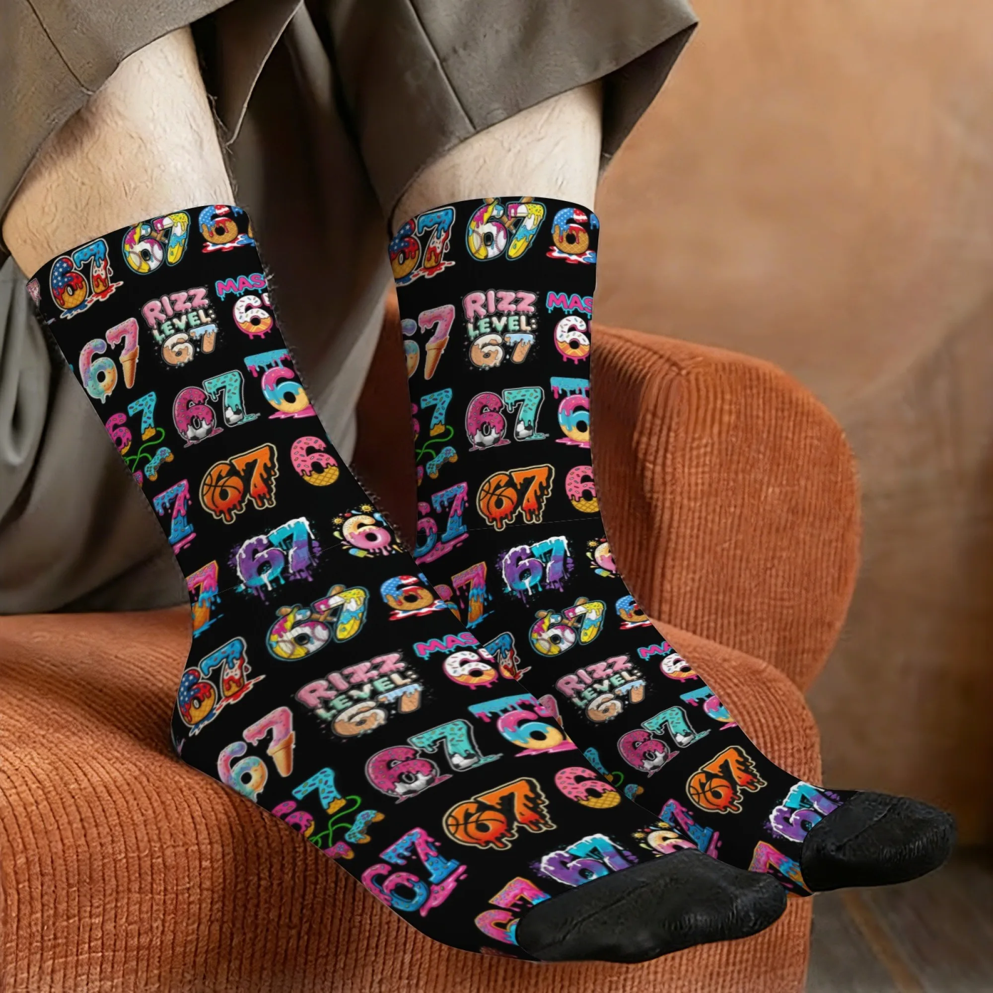 

1 Pairs RIZZ LEVEL 67 Meme Socks Trend Funny 67 Number Pattern Streetwear Ankle Socks For Men Boys Teens Cool Hype Gift