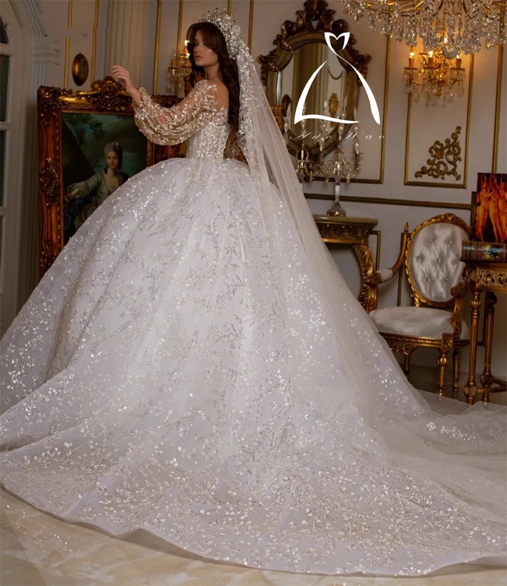 Robe de Mariée Luxueuse en Dentelle avec Perles et Paillettes, Tenue de Bal, Style Arabe Dubaï, avec Traîne Royale, pour les Patients Aibye, Quelle que soit la Collection 2024