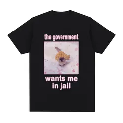 The Government Wants Me in Jail Funnt Cat Meme T Shirts Men's Women Fashion Harajuku T-shirt Cotton Casual Short Sleeve T-shirts