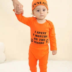 Baby Prisoner Costume Infant Boys Halloween Outfit Newborn Clothes Theme Party Set Orange Trick or Treat Party Gift 3 Pieces