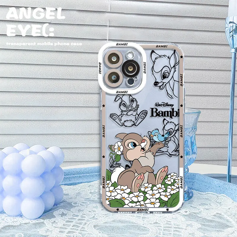 Case for iPhone 15 Plus XR 14 Pro Max 12 Pro XS Max 11 SE 7 8 13 Mini 12ProMax Disney Anime Bambi Transparent Soft Cover Cases