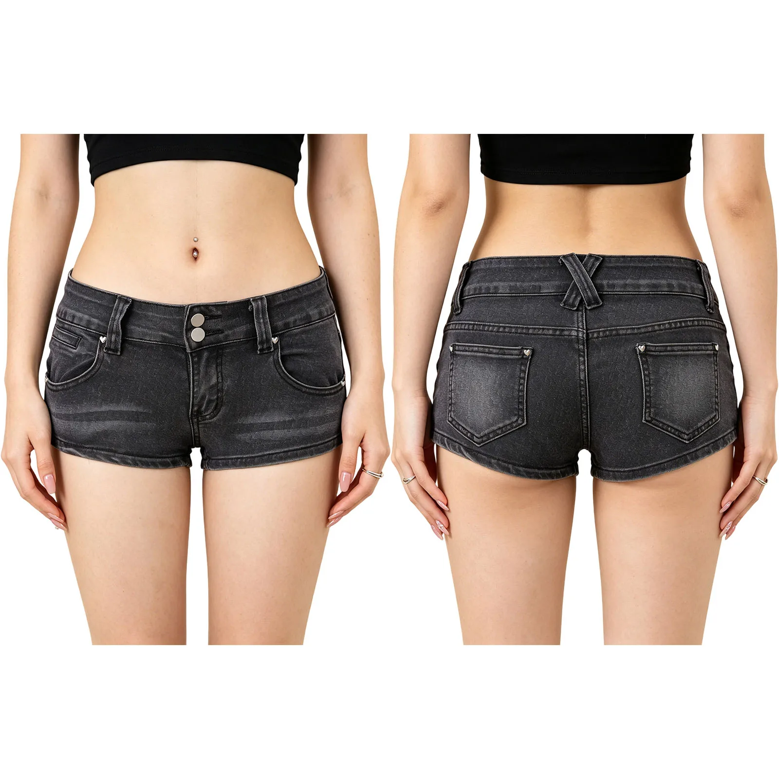 2026 Summer Sexy Women's Mini Denim Shorts with Pockets Fashion Ladies Casual Solid Color Skinny Low Rise Jean Shorts view 4