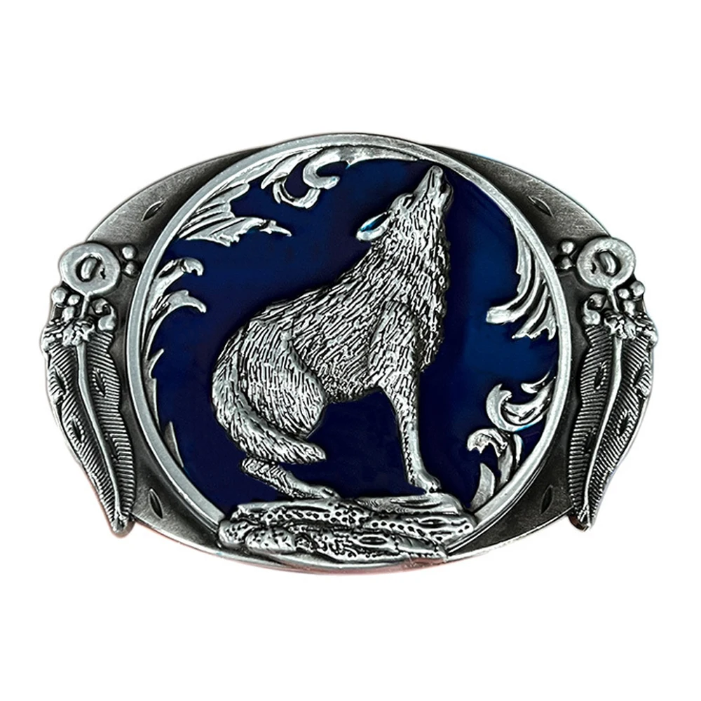 Oval Roaring Wolf Belt Buckle for Men Western Cowboys Zinc Alloy Metal Hebilla Cinturon Hombre Suitable 3.8cm Belts Dropshipping