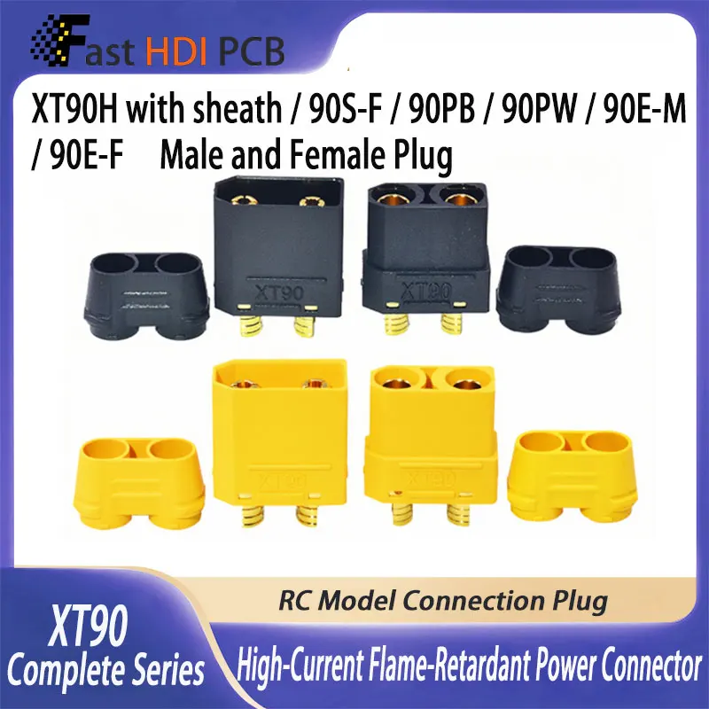 Anti-Spark XT90H-M Connector with Cap 45A High Power Gold Plated Terminals for Aerospace Military Automotive Applications