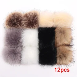 12 pcs 3.14 inches fluffy pom poms with elastic loops for hats faux fur pom poms DIY crafts, detachable knitting accessories for
