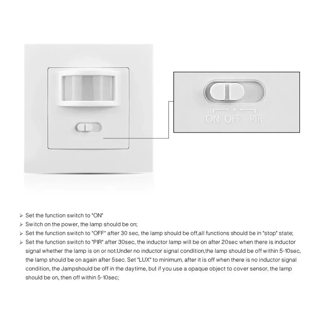 AC 110V 220V PIR Infrared Motion Sensor Wall Mounted Sensor Motion Light Switch ON/OFF Automatic Recessed For LED Lamp Bulbs