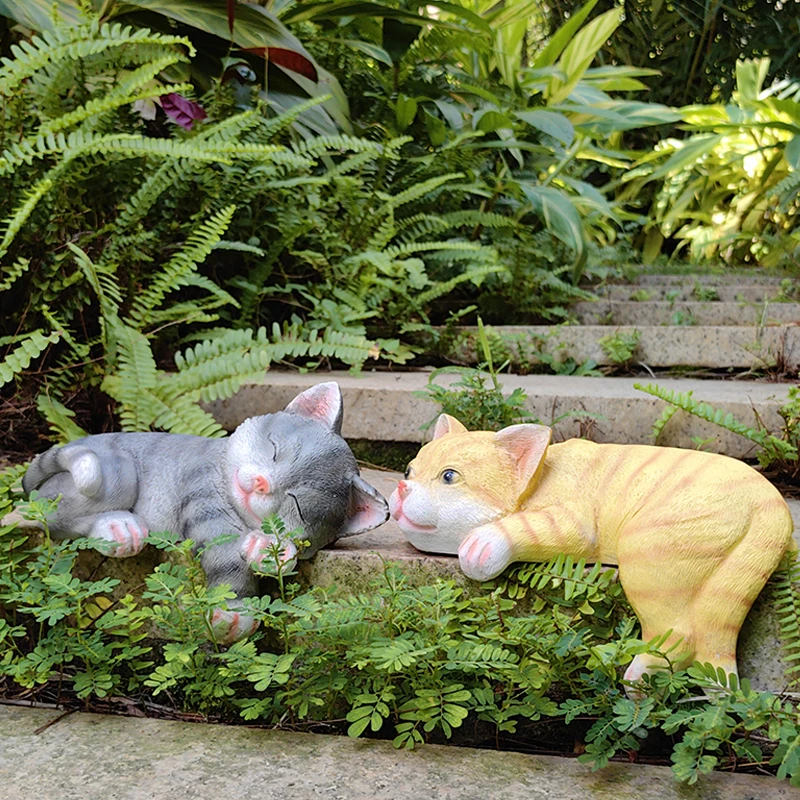 Lazy Kitten Garden Statue Windowsill Decoration with Relaxing Pose Creative Tabletop Ornament for Yard Flower Shelf Accent Piece
