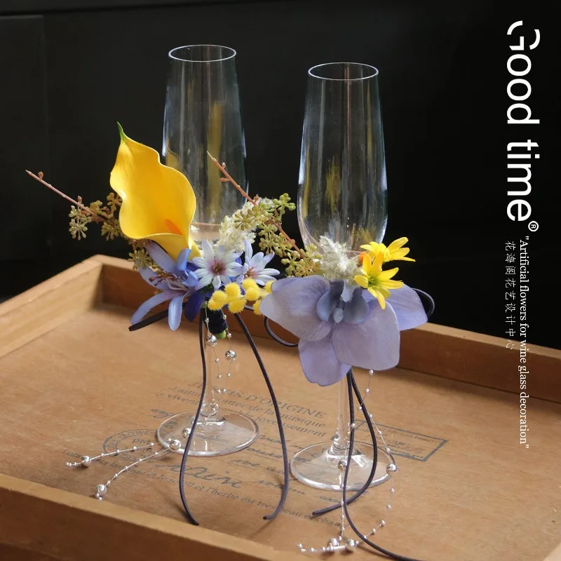 Toast cup decoration simulation flower, atmosphere good thing wedding photography event celebration ceremony ornament chest flow