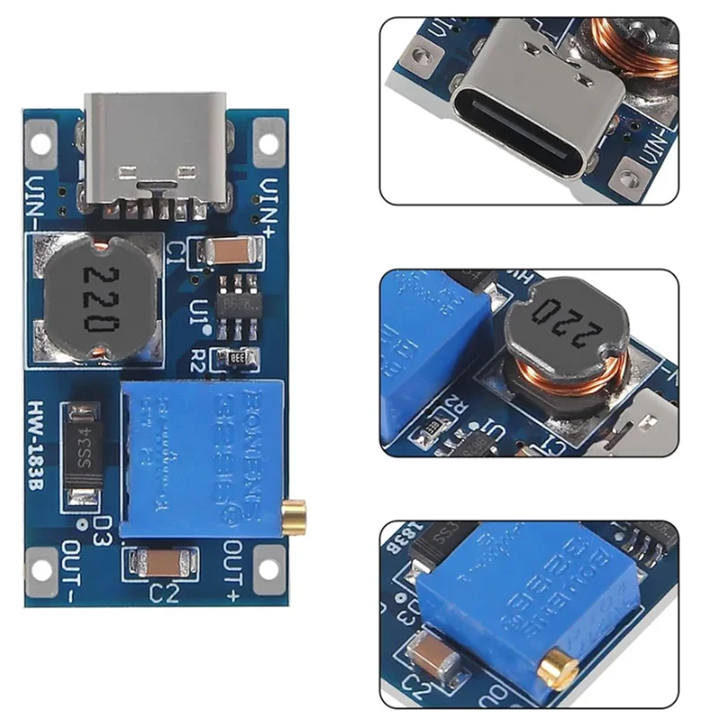 5-10PCS MT3608 Adjustable Step Up Module Voltage Regulator TYPE-C Plug 2V-24V to 5V-28V 2A Step-Up DC-DC Boost Converter - view 2