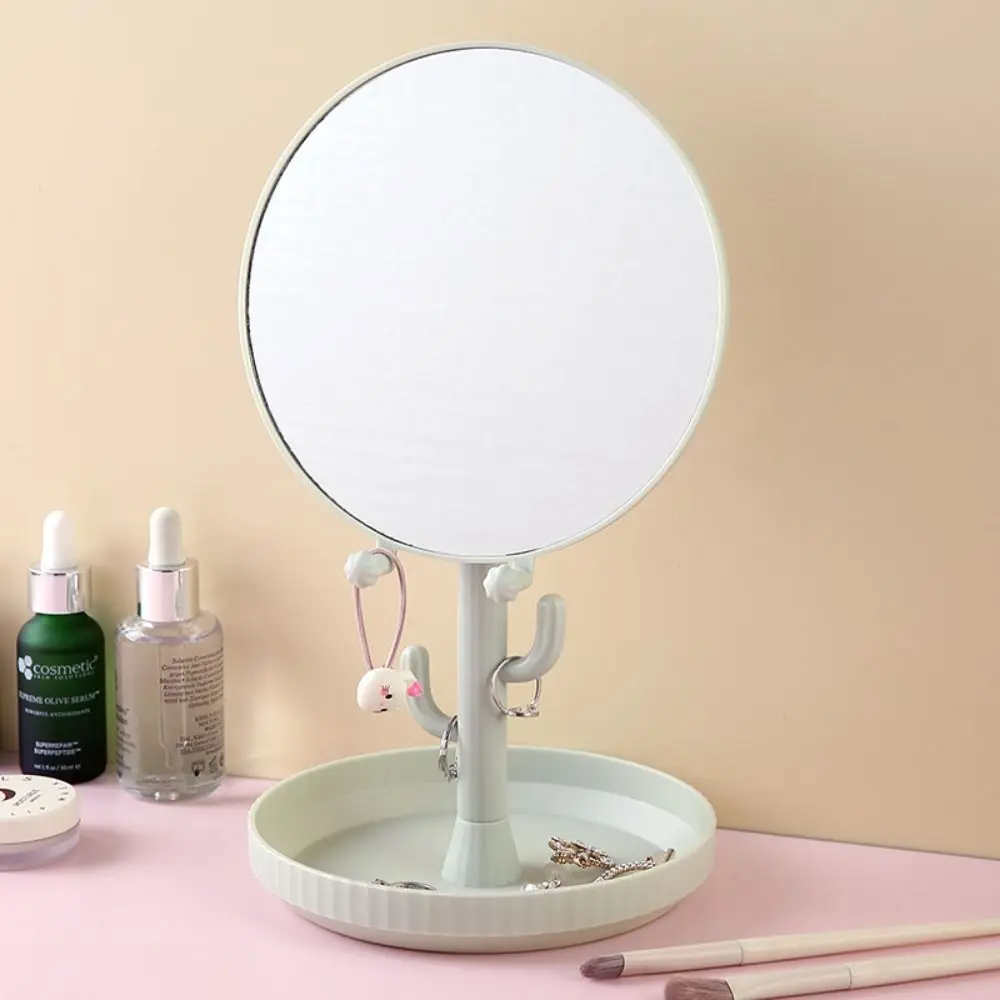 Cute Cartoon Cactus Vanity Mirror With Base Detachable Beauty Mirror 360 Degree Rotation Single Side Touch Up Mirror Home