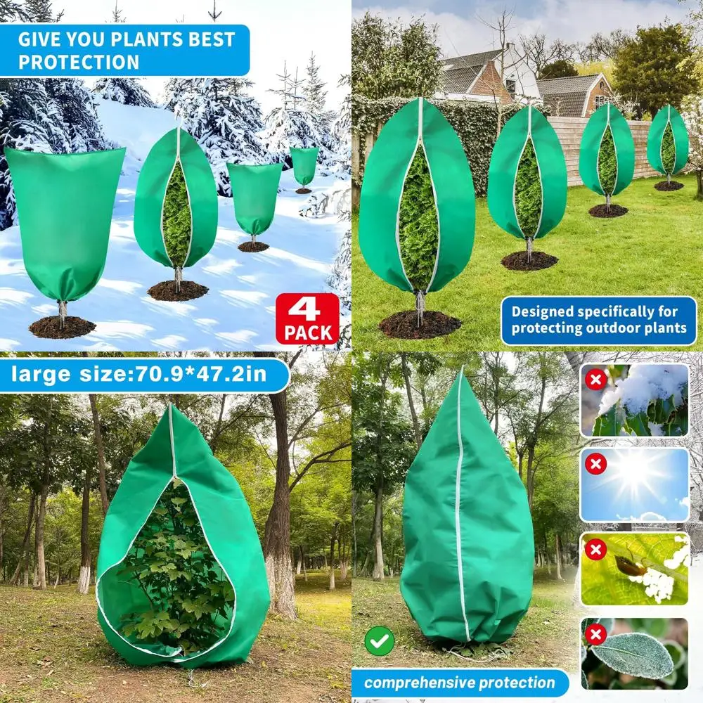 

Winter Plant Covers - 71x47.3, 2.82 oz/sq yd, Non-Woven Fabric, Zippered Drawstring Protection for Outdoor Plants in Cold Weathe