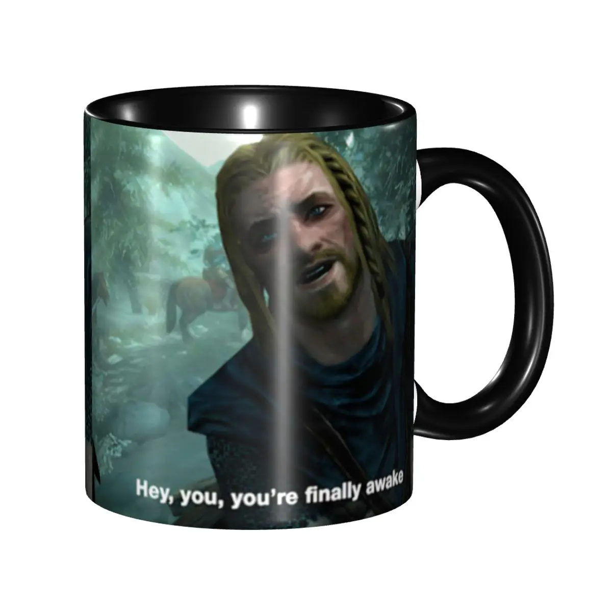 Hey You You'Re Finally Awake Skyrim Mug Funny Ceramic Coffee Cups Tea Mugs Milk Cup Drinkware Gift for Friends DIY Custom