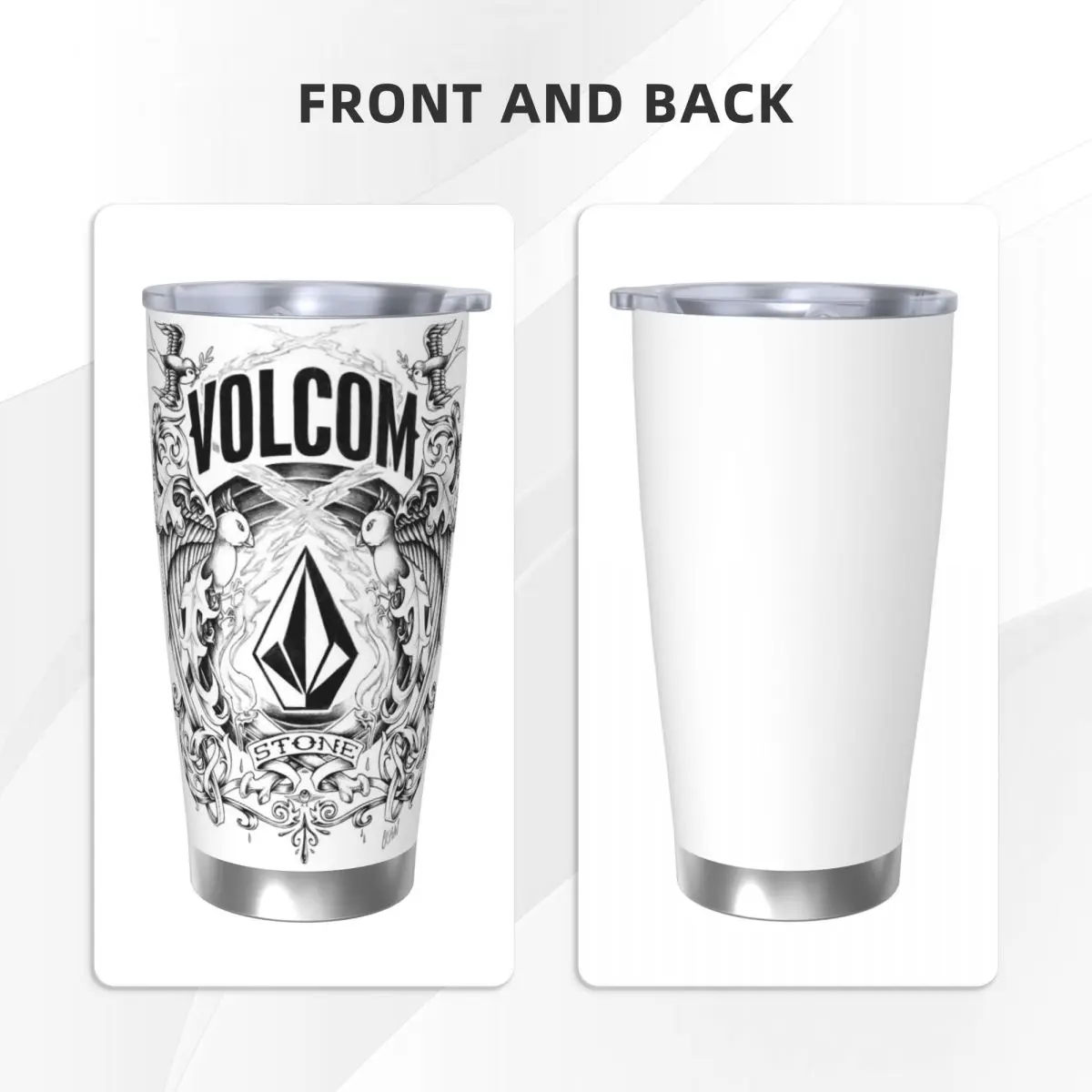 V-Volcom Logo بهلوان من الفولاذ المقاوم للصدأ كوب معزول بالفراغ شفاطات زجاجة باردة حرارية مع غطاء 20 أونصة