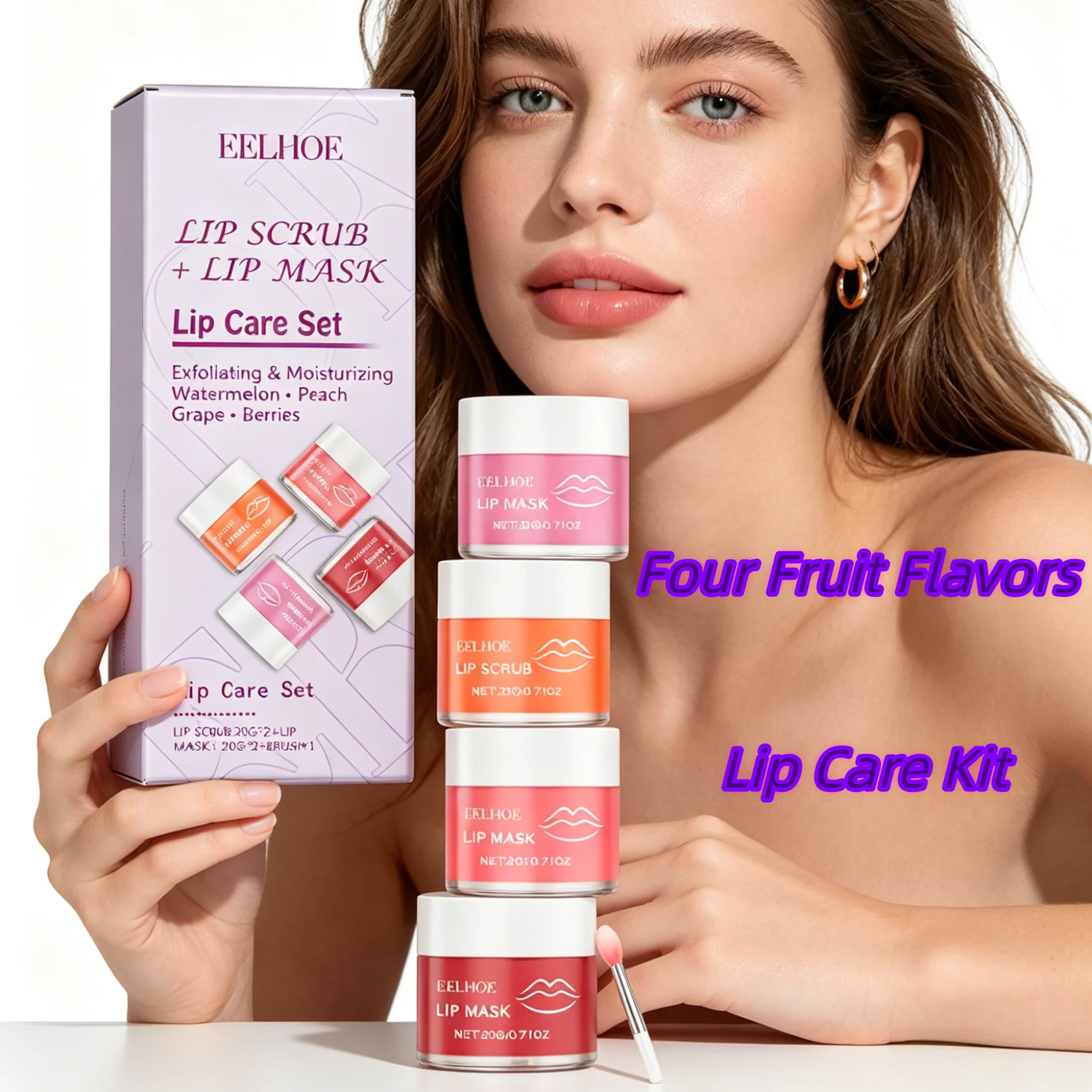 

Four Fruit Flavors Lip Care Kit-24H Day&Night Lip Ritual,Double Fruity Exfoliation&Intense Overnight Sleep Mask,Anti-Aging & Line Smoothing&The Ultimate Self-Care Gift