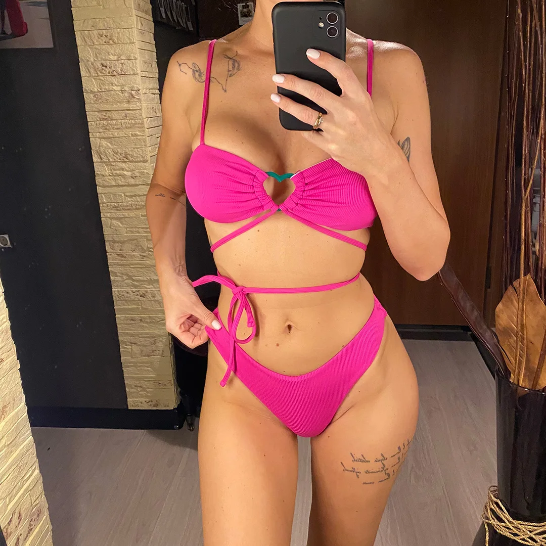 Wrap-Around-Bikini mit Rock und Tanga, Damen-Badebekleidung, dreiteiliger Bikini-Set, Badeanzug, Damen-Bikini V4071 – Detail 18