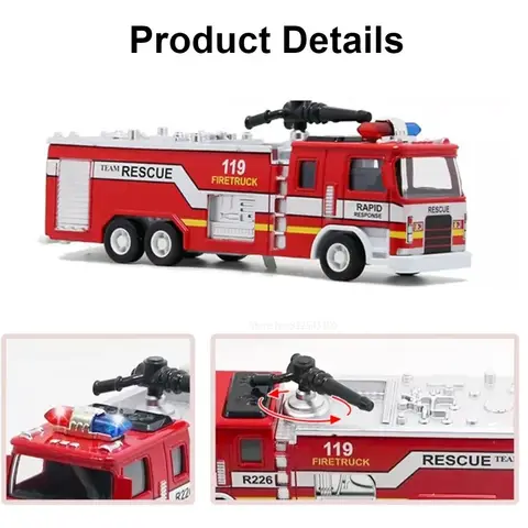 1:32 Brandbilsmodell Leksaksbil Legeringskaross Gummidäck Musikljus Dragback Klättervattentank 119 Fordon Modeller Leksaker Presenter 10 best sales 1 styckgjuten lastbil i skala 32 - №9