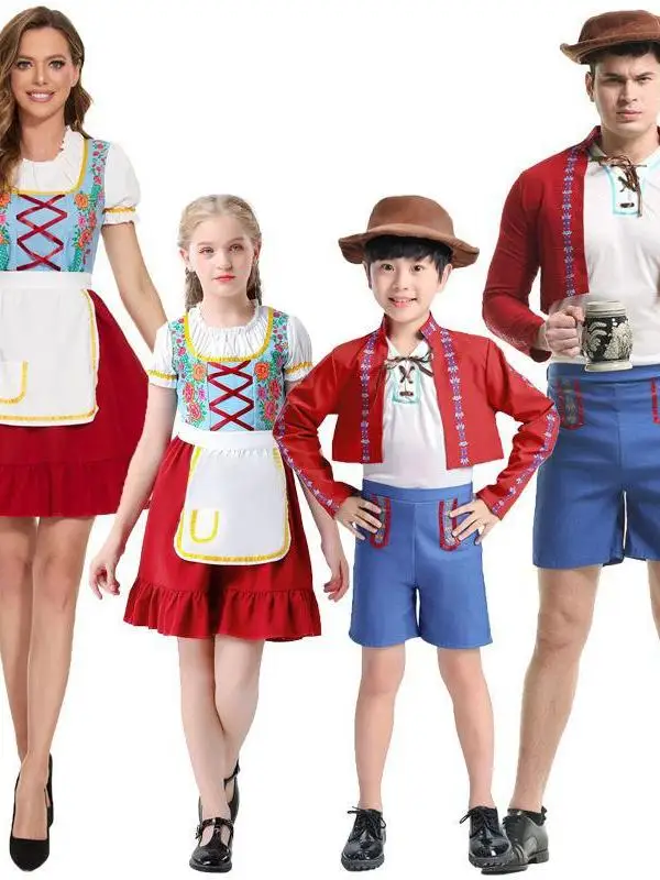 

loween Beer Festival Ethnic Maid Costume Dr Parent-Child Matching Outfit Cultural Art Performance National Servant Set