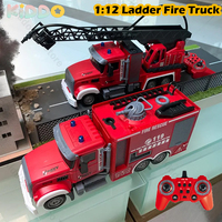 1:12 Ladder Fire Truck with Light Spray Water Sprinkler Simulation Remote Control fire Engine Eletric Toy Rescue Engineering Car