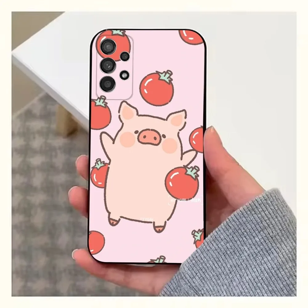 Bonita funda de teléfono Piggy para Samsung S25,S24,S23,S22,S20,S21,S10,Ultra,Plus,Lite,FE, funda negra de silicona suave