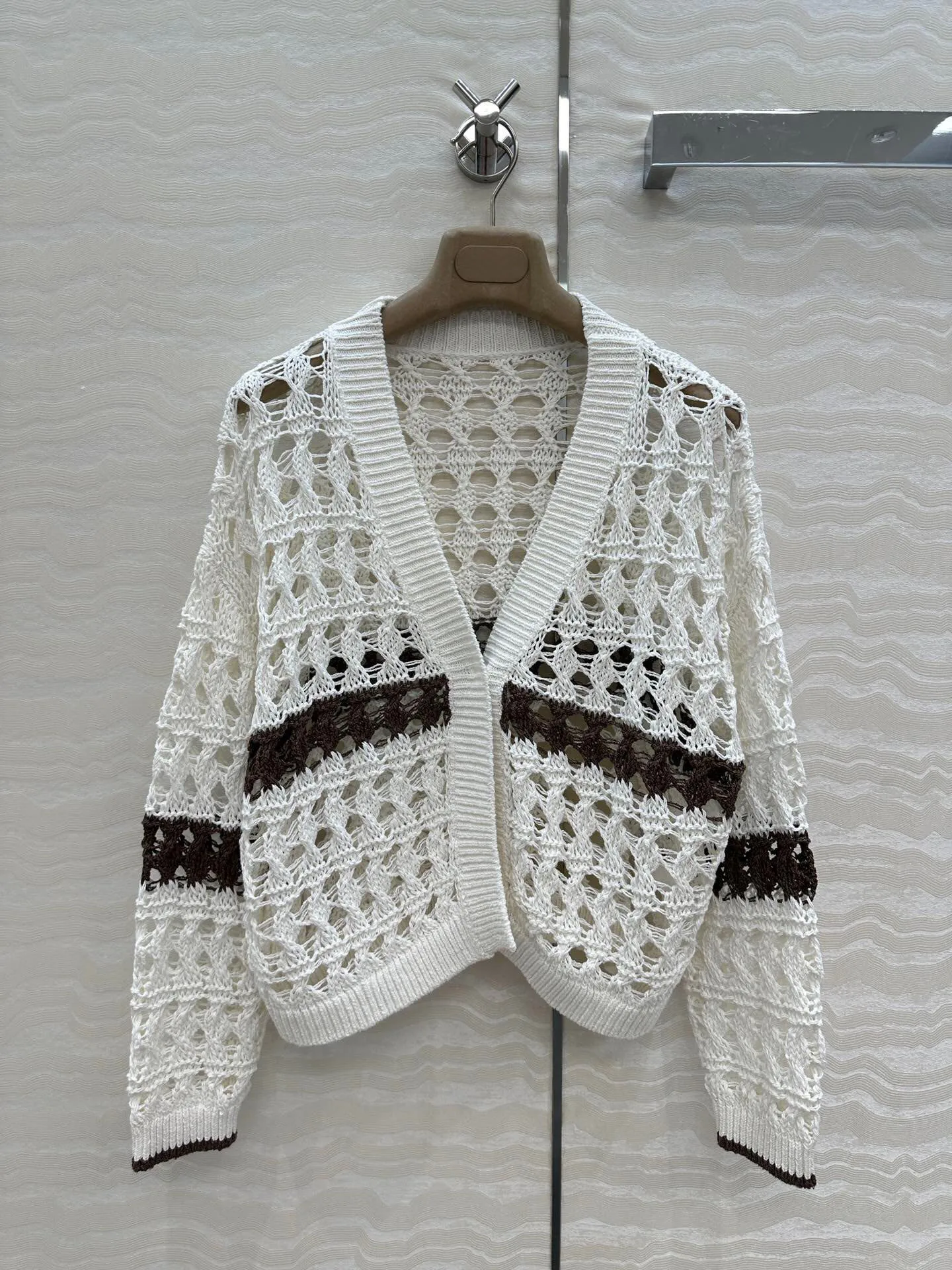 Novedad de primavera y verano para mujer, suéter de punto calado, cárdigan Vintage de manga larga, Top que combina con todo