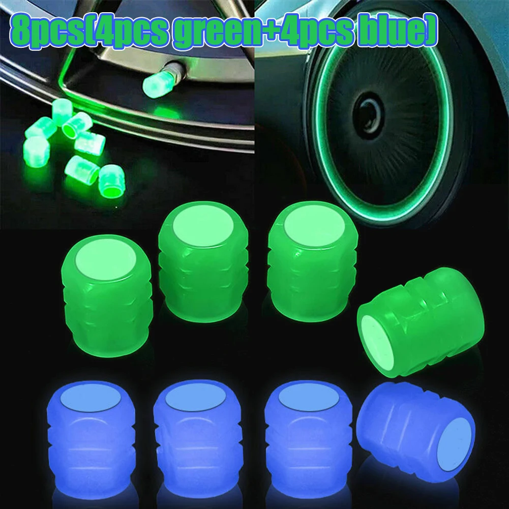 8pcs tire luminous valve tire valve stem covers Motorcycle Bicycle Wheel Hub Luminous Valve Stem Caps Car Fluorescent valve