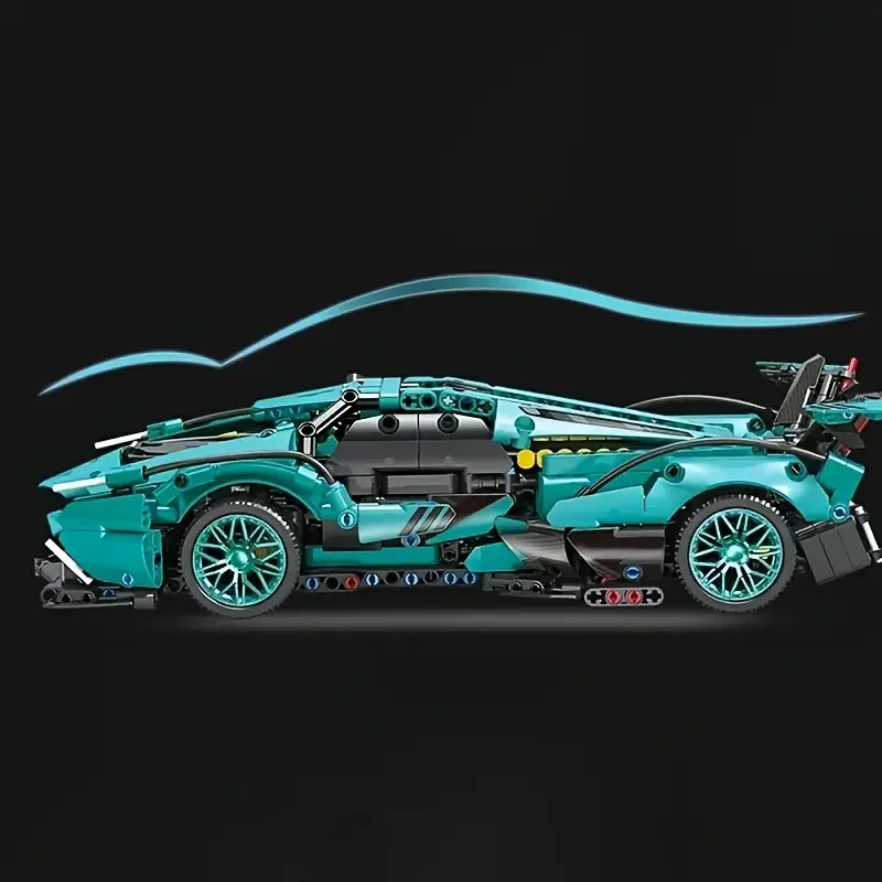 Conjunto de blocos de construção de modelo de carro de corrida azul legal de 1245 peças, ornamento de decoração de casa elegante e exclusivo, presente surpresa de Natal/Halloween/aniversário