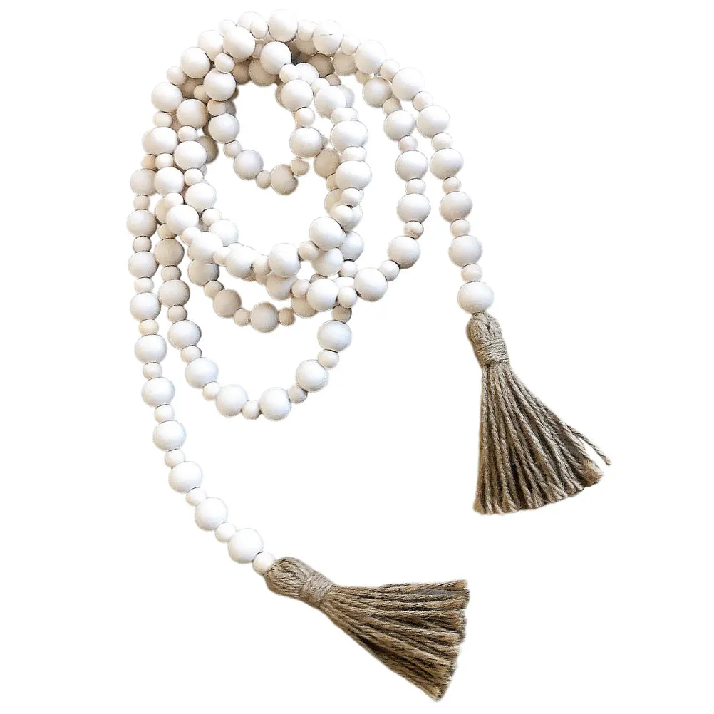 

Wooden Beads Garland Rustic Festive Wall Hanging Decoration Tassel String for Bedroom Garden Porch Door Bead Chain