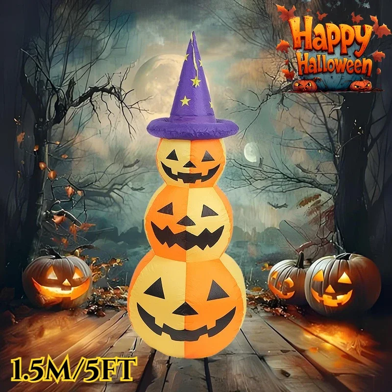 1.5M/5FT Zucche giocattolo gonfiabili di Halloween Modello gonfiabile Forniture natalizie luminose Modello di decorazione dell'atmosfera di Halloween