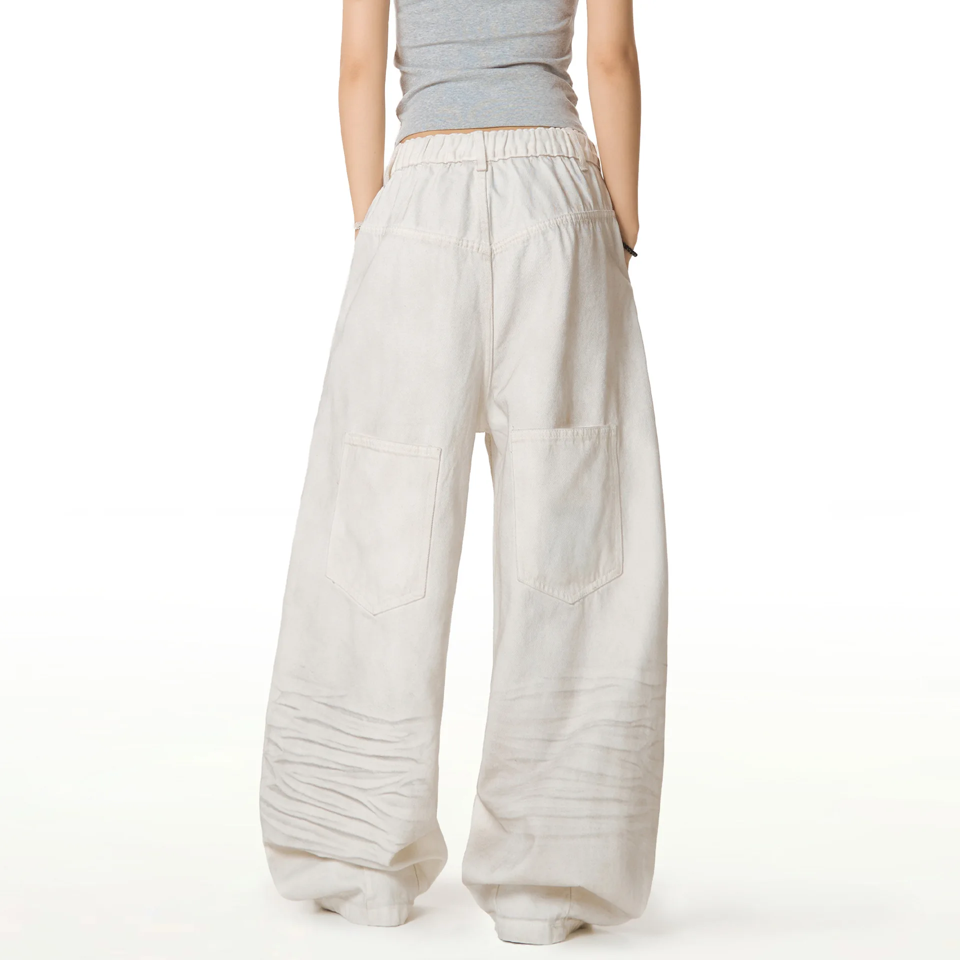 OR FL Women's Retro Aging Cat Whiskers Scratch Mark Dirty Pants White Wide Leg Curved Knife Pants Baggy Slacks Women Y2k