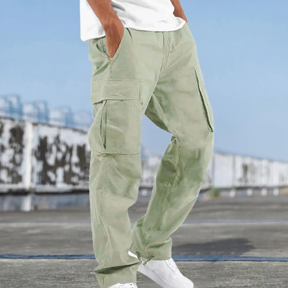 Ergonomic Design Pants Men's Multi-pocket Cargo Pants with Adjustable Waist Loose Fit for Gym Outdoor Activities Drawstring Leg