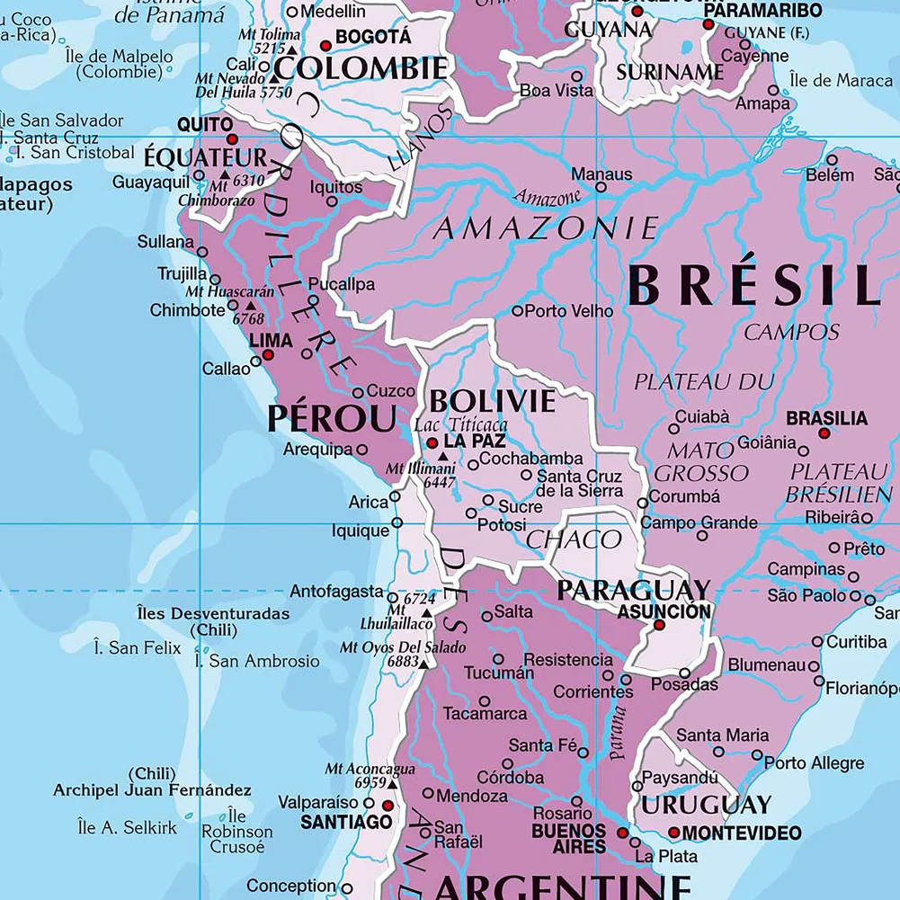 Plakat ścienny Mapa świata Język francuski Poliester Winyl Malarstwo Biuro Artykuły szkolne Dekoracja domu Carte Monde