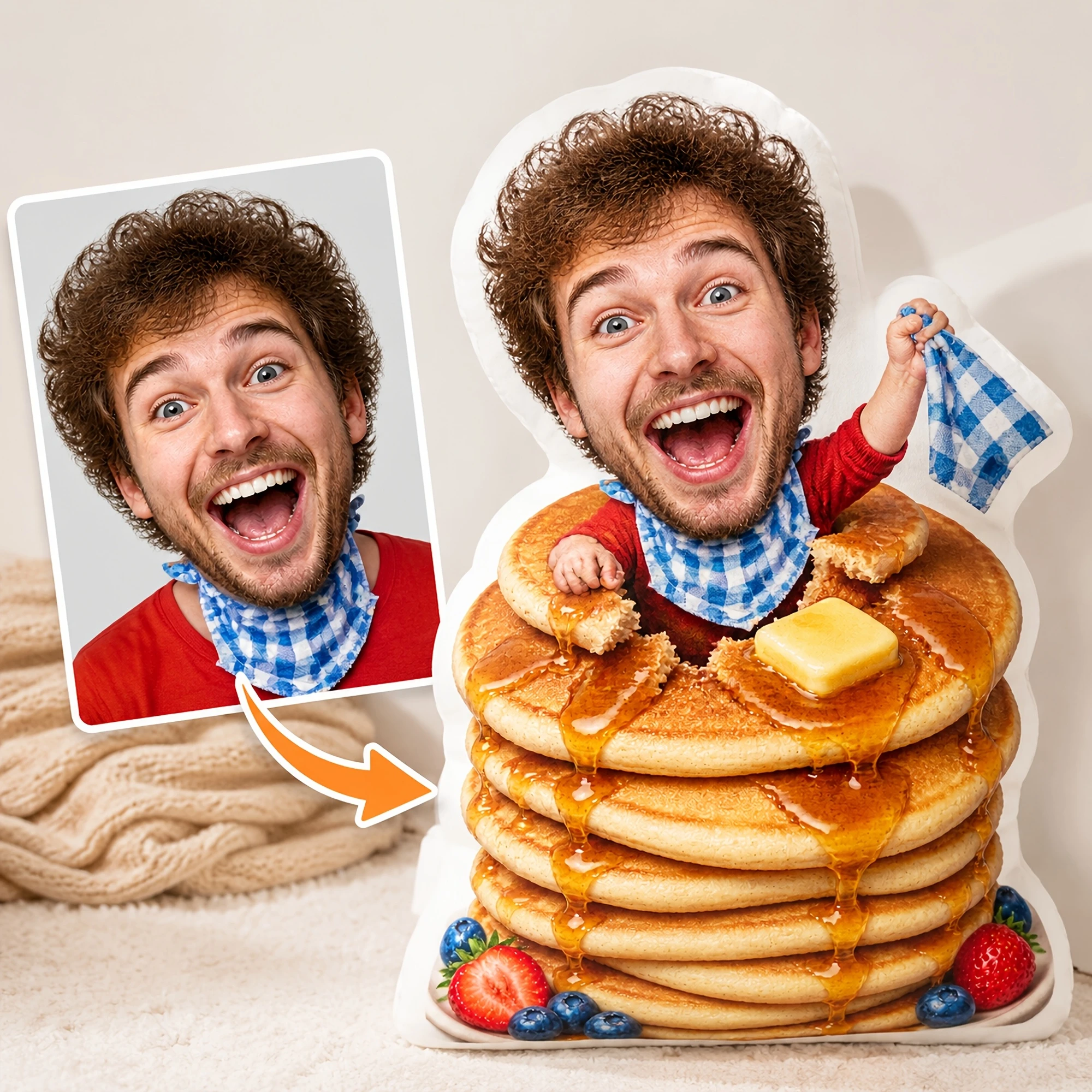 1pc Custom Double Sided Printed Funny Irregular Shaped Pancake Stack Throw Pillow, Creative Kitchen Decor Cushion for Sofa, Bed,