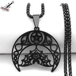 Gothic Bat Pentagram Moon Necklace for Women Men Stainless Steel Black Color Witch Crescent Chain Jewelry collar hombre N9742S06