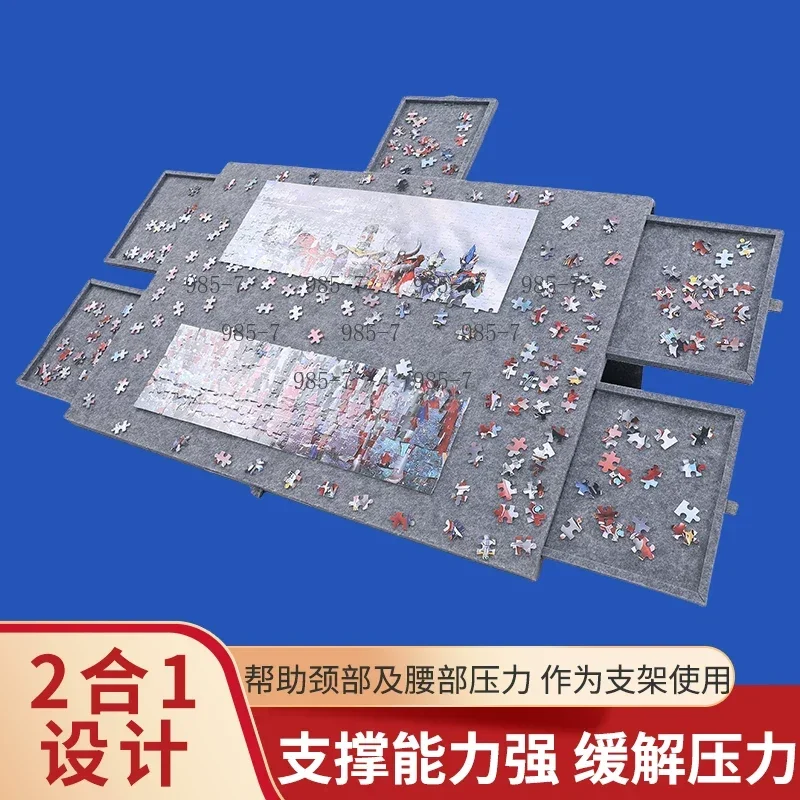 Puzzle Table with Bracket, Tilt Felt Fixing Board, Storage Design for 1000 Pieces Kids Puzzle